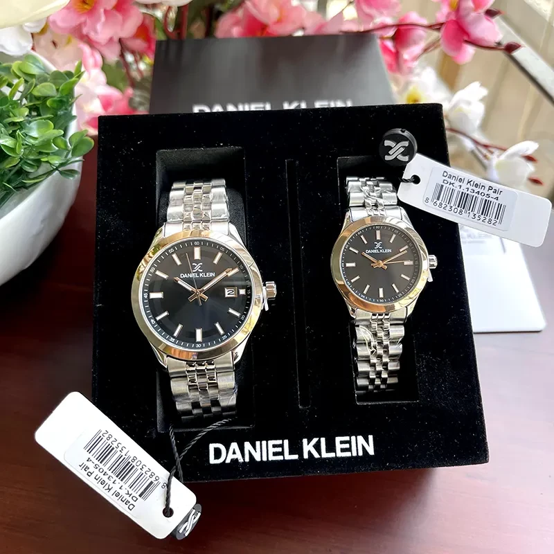 Daniel Klein Black Dial Silver-tone Couple Set | DK.1.13405-4